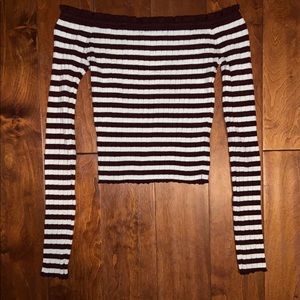 Burgundy and white off the shoulder long sleeve